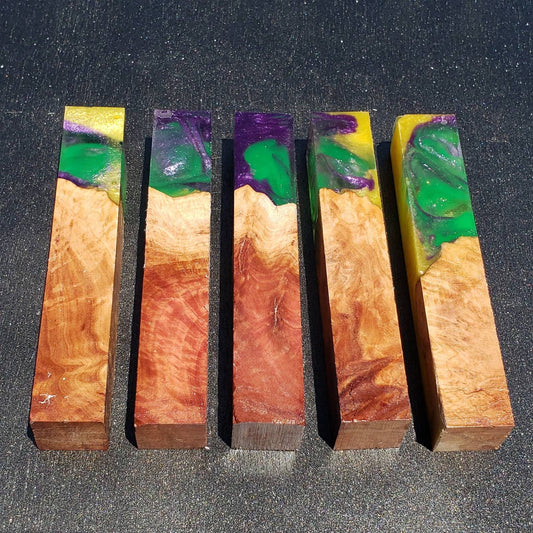 PREMIUM  stabilized Red Mallee hybrid burl and Alumilite pen blanks.