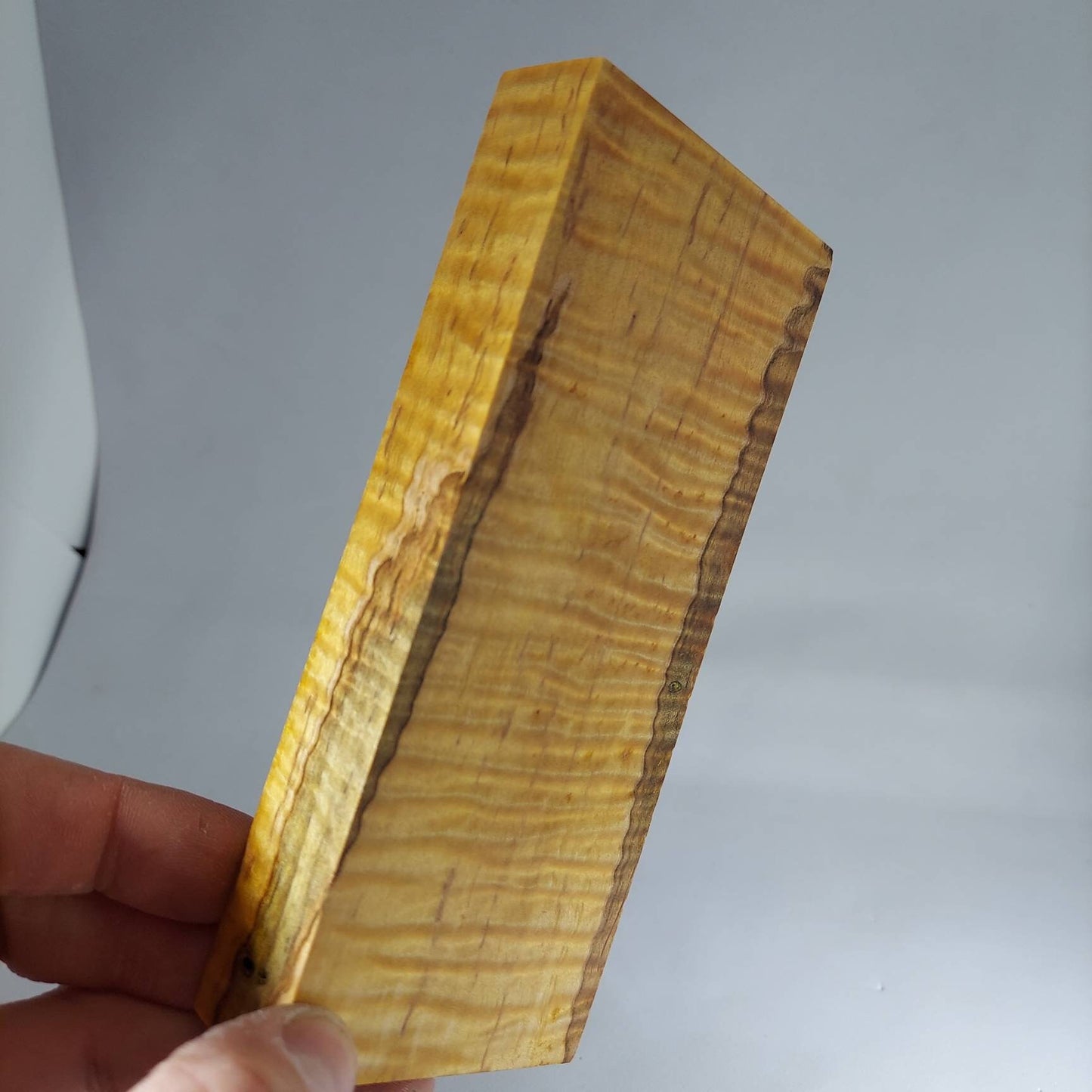 Dye stabilized curly ambrosia maple knife block.