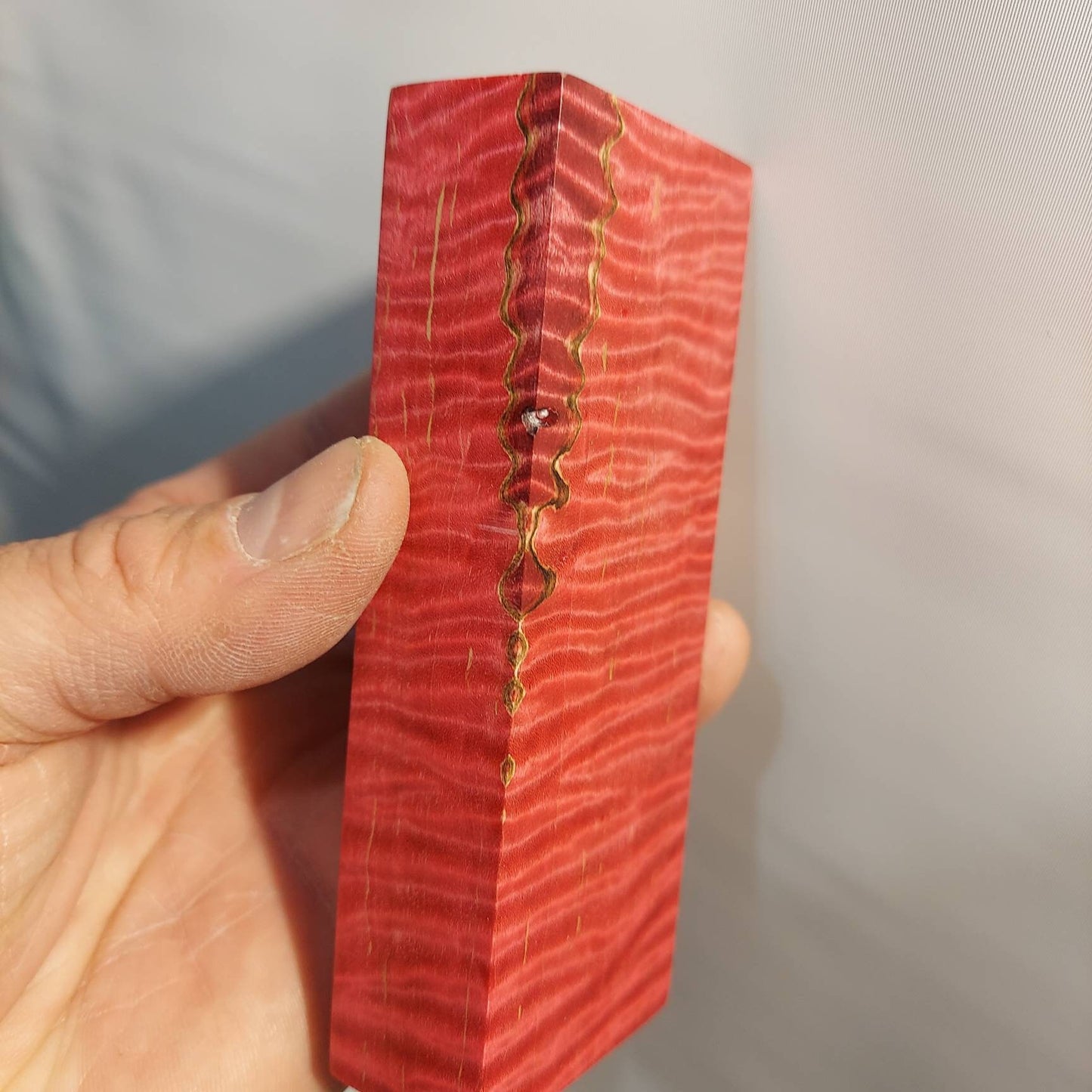 Dye stabilized curly ambrosia maple knife block. Stab wood