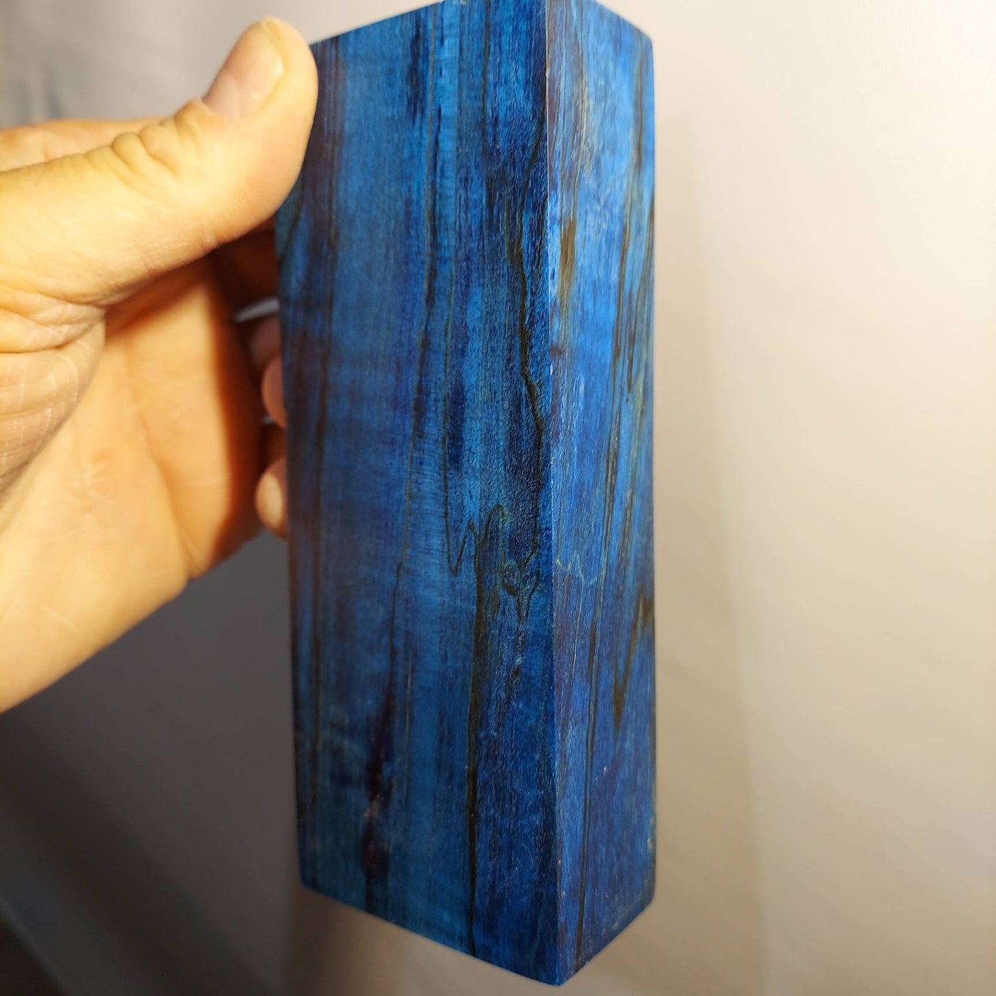 Double dyed (Black and Blue) stabilized spalted maple knife block. Stab wood