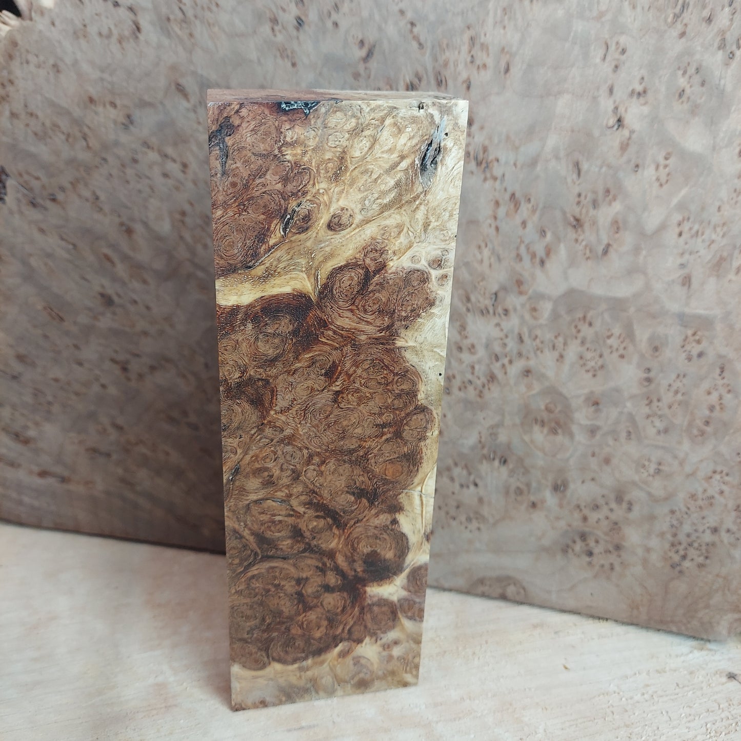 Amboyna burl knife block.