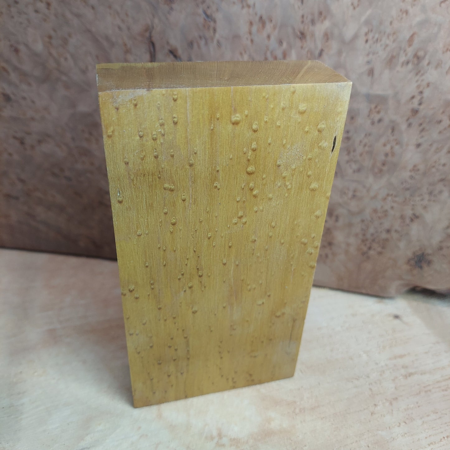 Dye stabilized Birdseye maple knife block.