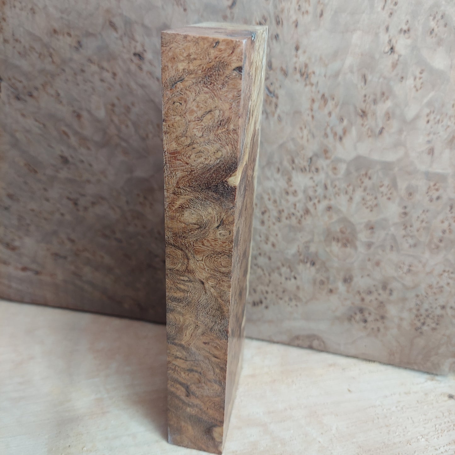 Amboyna burl knife block.