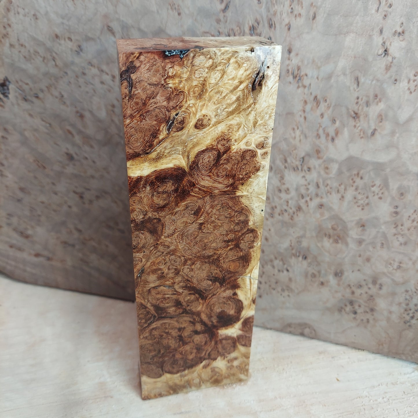 Amboyna burl knife block.