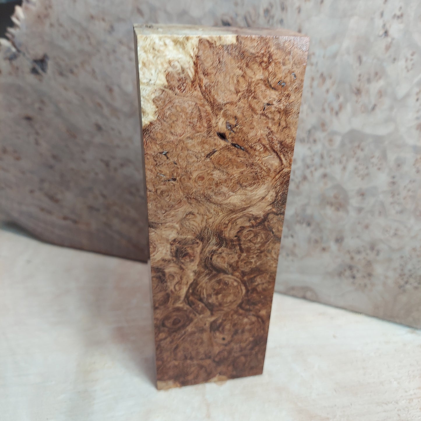 Amboyna burl knife block.