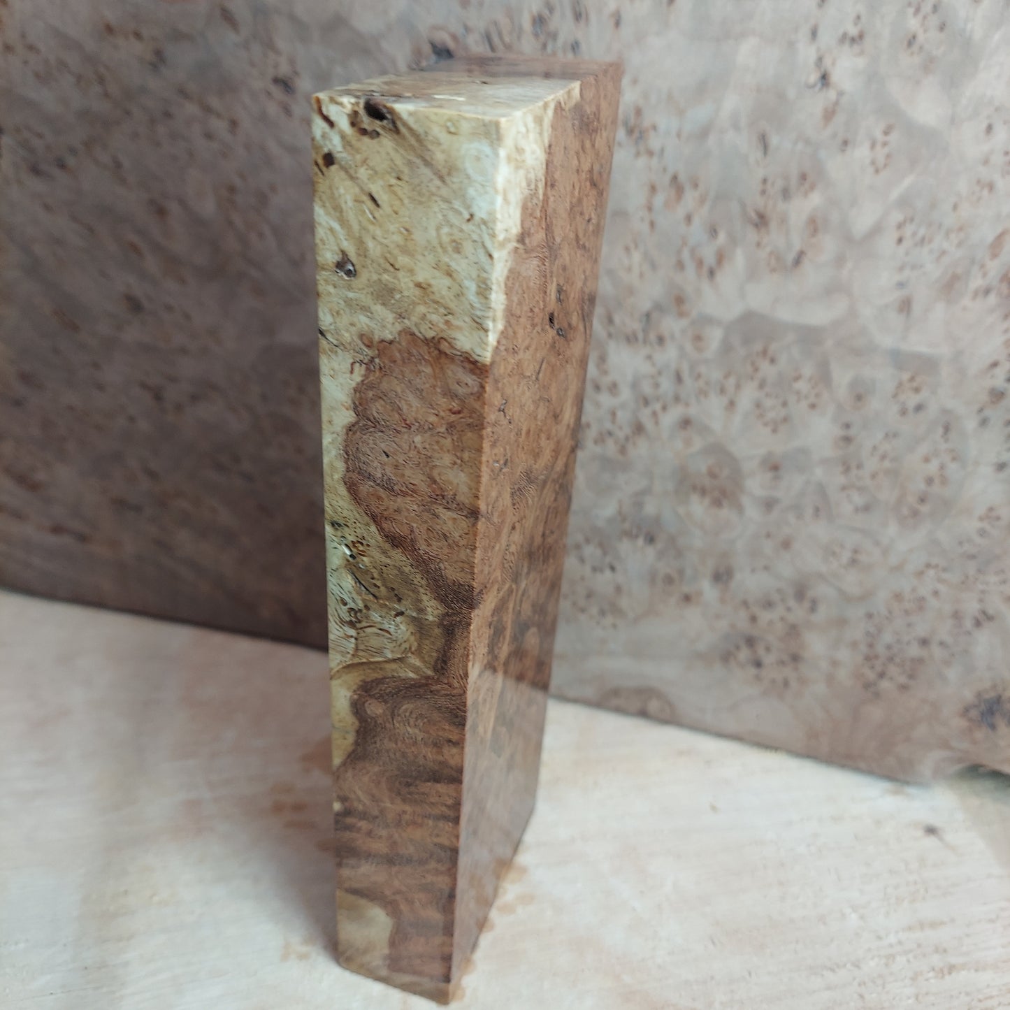 Amboyna burl knife block.