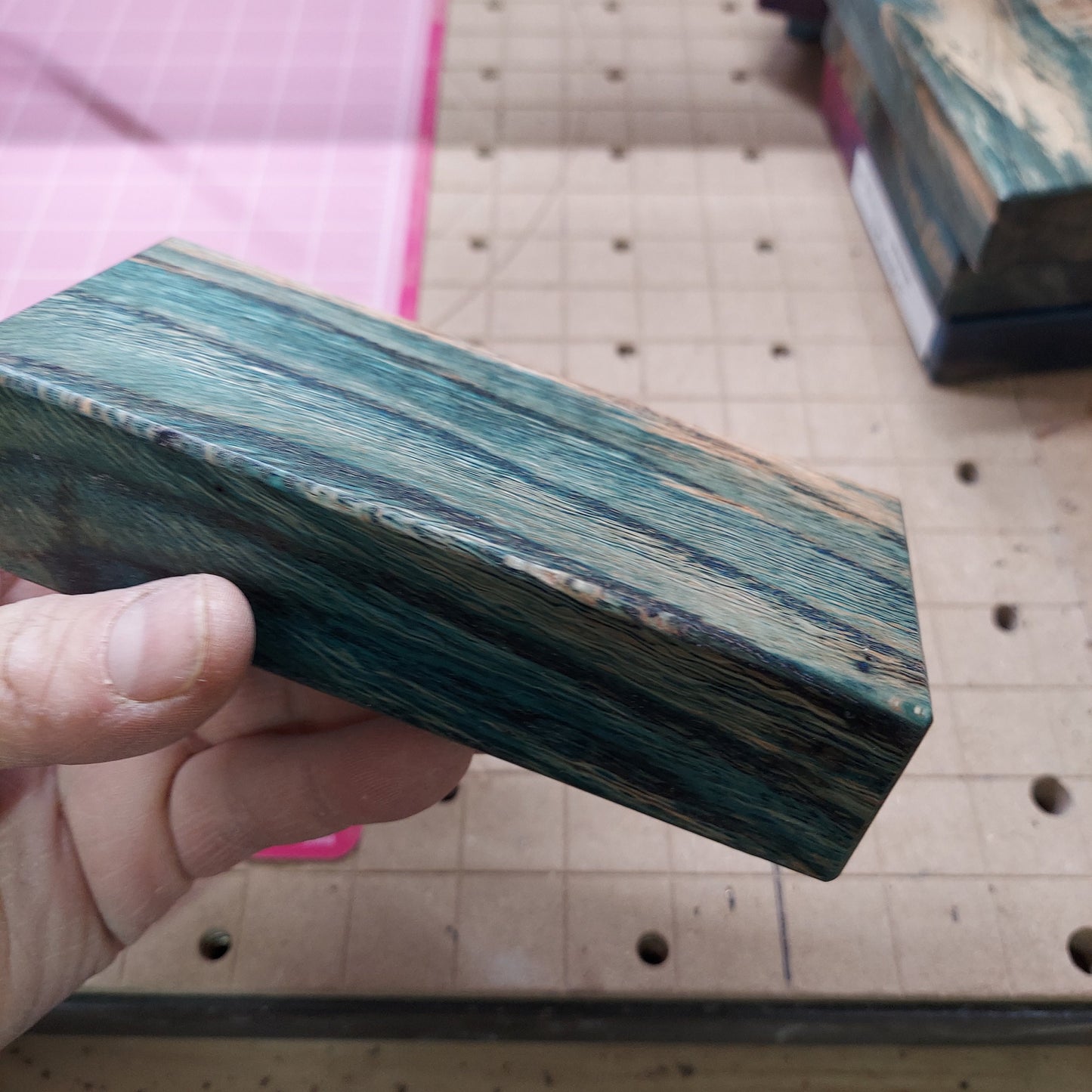 Dye stabilized oak knife block.