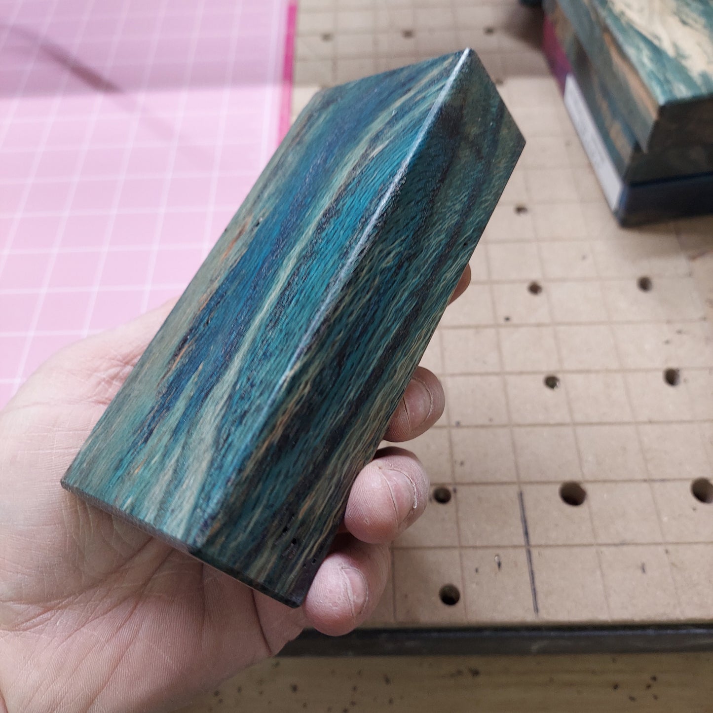 Dye stabilized oak knife block.