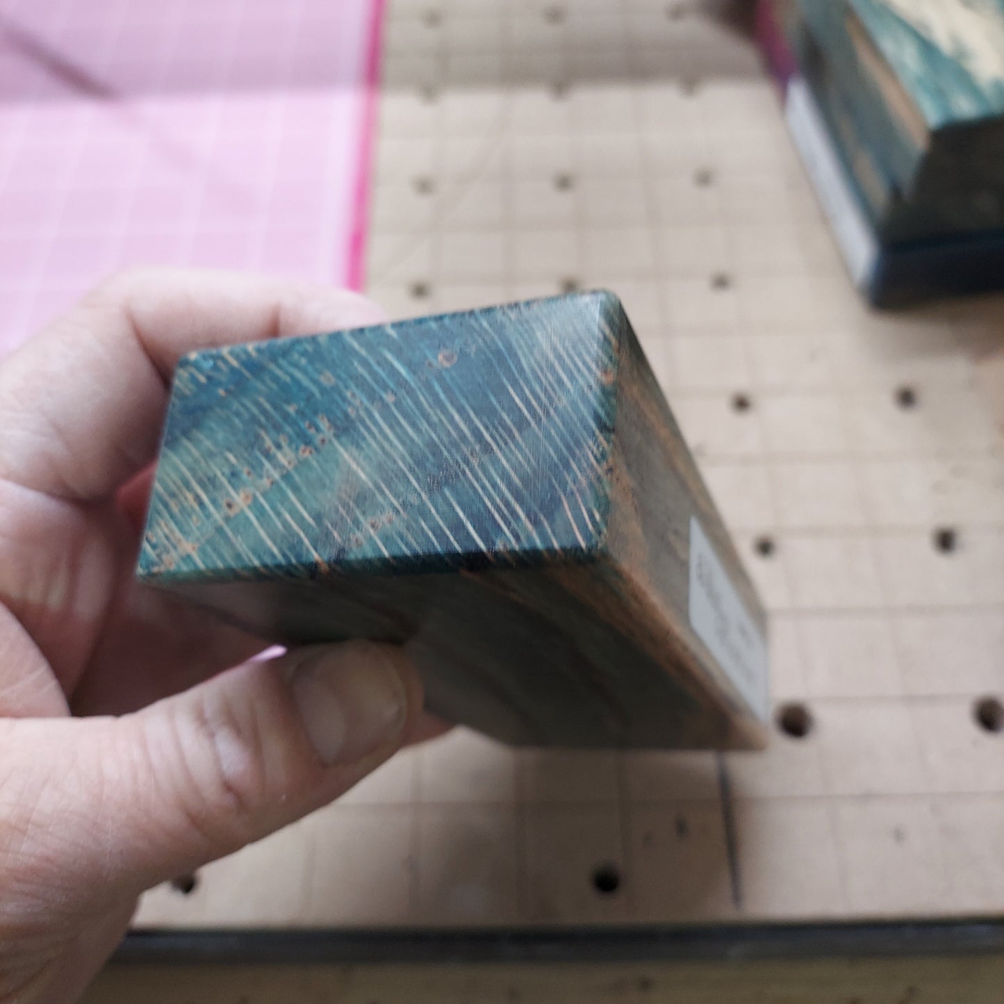 Dye stabilized oak knife block.