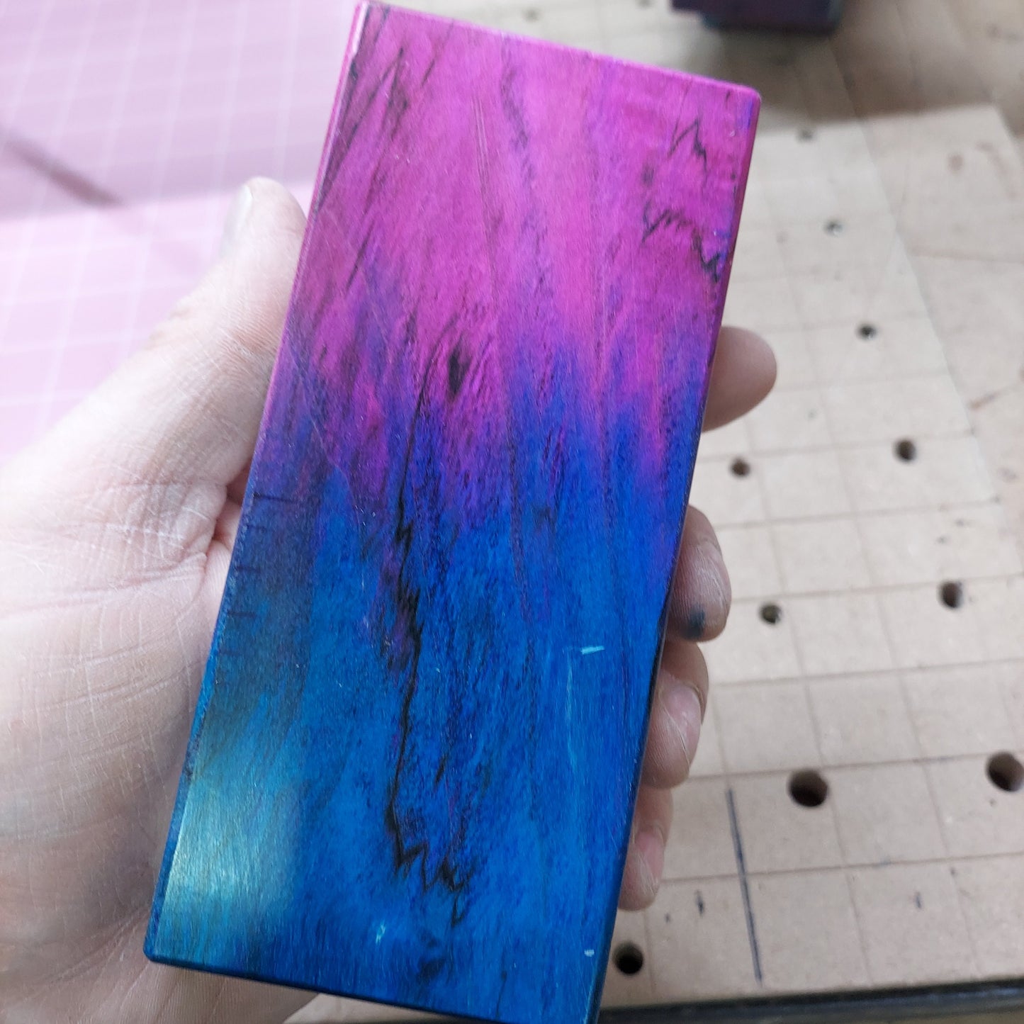 Double dye stabilized spalted maple block. Stab wood