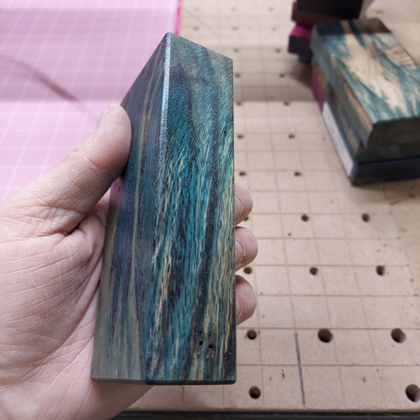 Dye stabilized oak knife block.